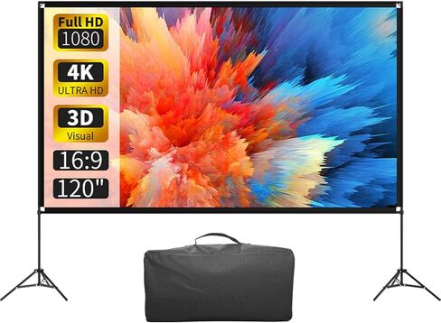 Projector Screen with Stand, 80 Inch Portable Projector Screen Outdoor Indoor, 1.2 Gain Fiberglass Projection Screen, 16:9 Outdoor Movie Screen with Carrying Bag for Movie Night in Saudi Arabia