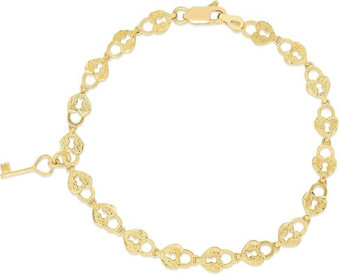 Floreo 10k Yellow Gold Textured Finish Heart Shape Lock and Key Link Charm Bracelet in Saudi Arabia