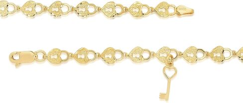 Floreo 10k Yellow Gold Textured Finish Heart Shape Lock and Key Link Charm Bracelet in Saudi Arabia