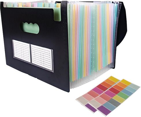 مجلد أكورديون مع ملصقات، حجم Letter/A4، 25 جيبًا، منظم ملفات موسع، منظمات المستندات المحمولة لاستلام الفواتير الورقية، لوازم مكتب المدرسة المنزلية (أخضر متدرج) in Kuwait
