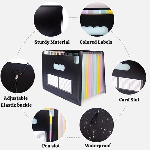 مجلد أكورديون مع ملصقات، حجم Letter/A4، 25 جيبًا، منظم ملفات موسع، منظمات المستندات المحمولة لاستلام الفواتير الورقية، لوازم مكتب المدرسة المنزلية (أخضر متدرج) in Kuwait