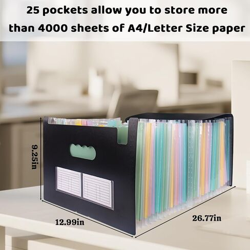 مجلد أكورديون مع ملصقات، حجم Letter/A4، 25 جيبًا، منظم ملفات موسع، منظمات المستندات المحمولة لاستلام الفواتير الورقية، لوازم مكتب المدرسة المنزلية (أخضر متدرج) in Kuwait