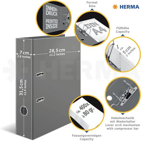 HERMA A4 Lever Arch File American Football, 70mm Spine, Heavy Duty Folder with Sport Motif, Glossy Finish & Inner Print, Kids Ring Binder, Archiving Folder & Storage File Organizer in Saudi Arabia