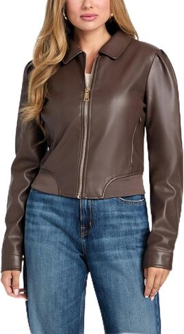 GUESS womens Fancy Zipped Faux Leather Biker Jacket in Saudi Arabia