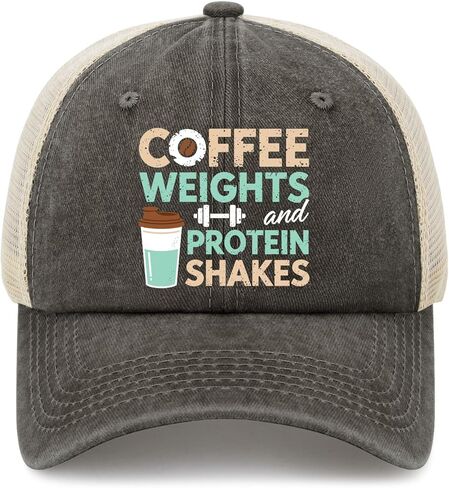 Coffee Weights and Protein Shakes Hat for Men Stylish Washed Distressed in Saudi Arabia