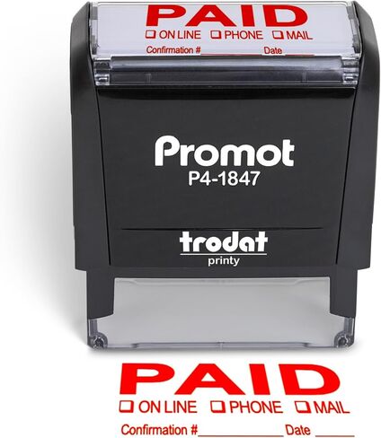 Promot Paid Stamp Self Inking Stamp - Paid Stamp for Office, Accounts Payable Stamp w/Confirmation Number and Date - Rubber Stamps, Red Ink Stamp, Self Inking Stamp for Business Supplies in Kuwait