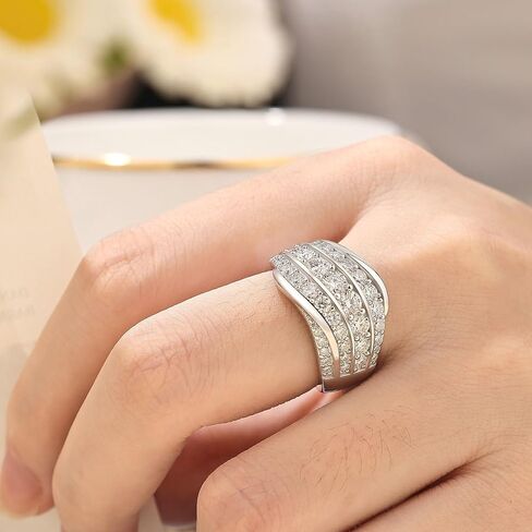 Moissanite Wide Wedding Band for Women D Color VVS1 Clarity Fashion Promise Ring 925 Sterling Silver Sz 5-10 in Saudi Arabia