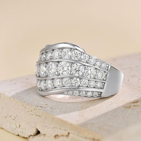 Moissanite Wide Wedding Band for Women D Color VVS1 Clarity Fashion Promise Ring 925 Sterling Silver Sz 5-10 in Saudi Arabia