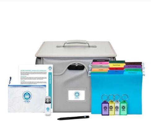 منظم نهاية الحياة من Icebox - صندوق تخزين وثائق الطوارئ والتخطيط العقاري المقاوم للحريق - منظم ملفات منزلي قابل للقفل للمستندات المهمة (فضي) in Kuwait