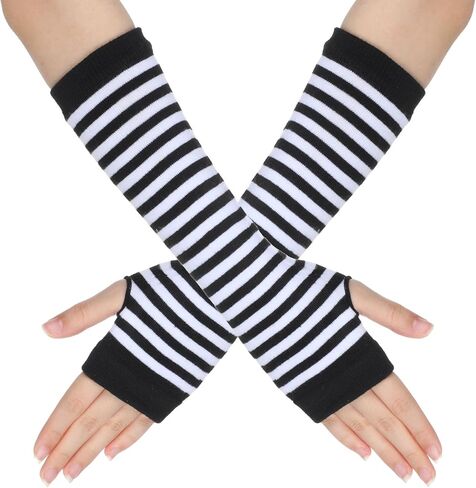 TIESOME Striped Fingerless Gloves for Women Men, Women Winter Warmer Knitted Long Stretchy Mittens Thumb Hole Wrist Warmer in Saudi Arabia