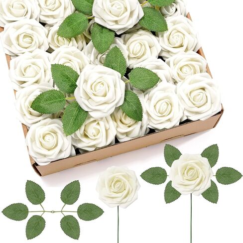Lifewit Artificial Flowers, 25 Pcs Dark Red Foam Real Looking Roses with Stems, Fake Roses for DIY Wedding Bouquets, Centerpieces Arrangements, Valentine Decorations in Saudi Arabia