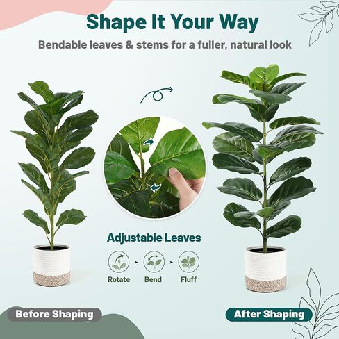 Der Rose 2 Pack 30" Artificial Fiddle Leaf Fig Tree with Warm LED Lights – Battery Powered, Mid-Size Fake Plants for Living Room, Bedroom, Entryway & Home Decor in Saudi Arabia
