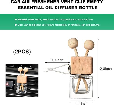 قطعتان من زجاجة معطر الهواء للسيارة، زجاجة عطر زيتية عطرية فارغة مع مشبك فتحة تهوية، زخرفة خشبية شفافة برائحة العلاج العطري، ملحقات السيارة الداخلية in Kuwait
