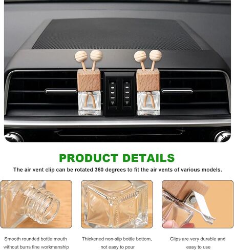 قطعتان من زجاجة معطر الهواء للسيارة، زجاجة عطر زيتية عطرية فارغة مع مشبك فتحة تهوية، زخرفة خشبية شفافة برائحة العلاج العطري، ملحقات السيارة الداخلية in Kuwait