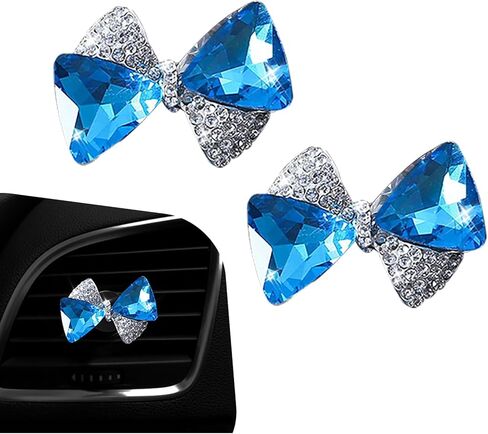 2 PCS Car Air Vent Clip, Sparkling Rhinestone 3D Stereo Bow-knot Air Conditioning Vent Clips, Light Luxury Decor Ornament Accessories, Universal for Most Vehicles, Trucks, SUVs (Blue) in Saudi Arabia