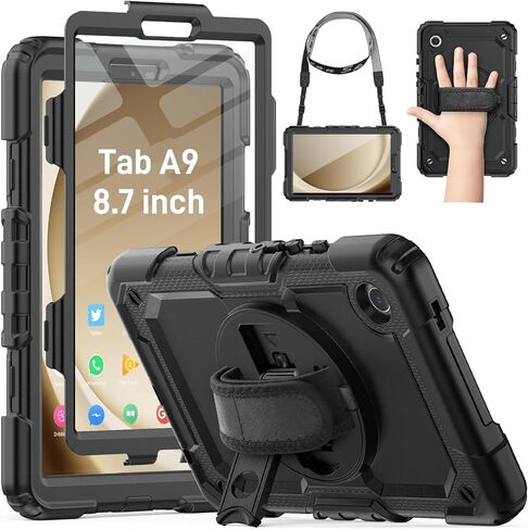 HXCASEAC Case for Samsung Galaxy Tab A9+ Plus / A11+ Plus 11 Inch, Protective with Screen Protector/Hand Strap/Pen Holder, Shockproof for Samsung A9 Plus Tablet Case SM-X210 SM-X218 SM-X230 - Black in Kuwait