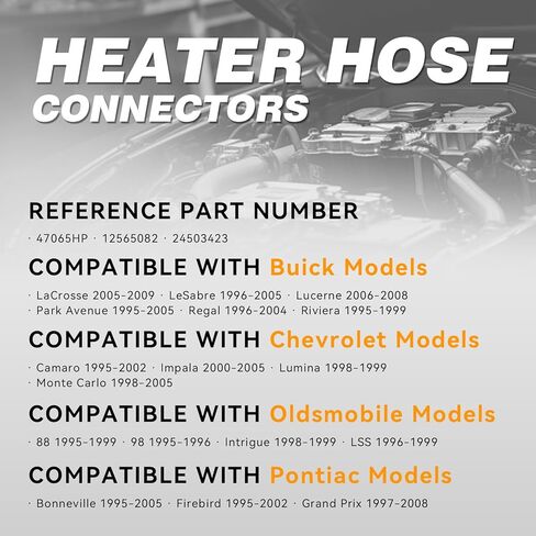 47065HP Aluminum Heater Hose Fittings Connectors Compatible with Buick Lacrosse Lesabre Lucerne Regal Chevrolet Impala Camaro Oldsmobile Pontiac Grand Prix, Coolant Elbows 3800# 12565082 24503423 in Kuwait
