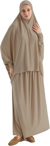 Women's Turkish Islamic Premium Prayer Dress with Tapered Sleeves Khimar in Saudi Arabia