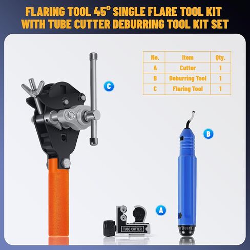45° Flaring Tool Kit with Tube Cutter Deburring Tool Single Flaring Tool for 1/8" - 3/4" Tubing, Professional Pipe Flare Tool for Copper Brass Aluminum Pipes in Saudi Arabia