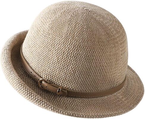 Women Straw Cloche Sun Hat Summer Church Hat Retro 1920s Round Beach Bowler Bucket Hats UPF 50+ Rolled Brim Travel Cap in Saudi Arabia