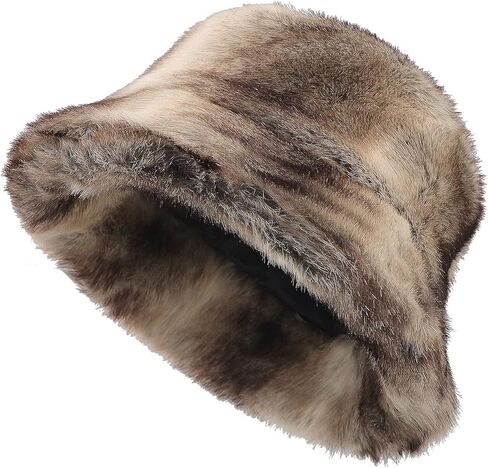 Fluffy Faux Fur Bucket Hat for Men Women, Vintage 1920'S Cloche Hats Bowler Hat Winter Warm Driving Cycling Fisherman Cap in Saudi Arabia