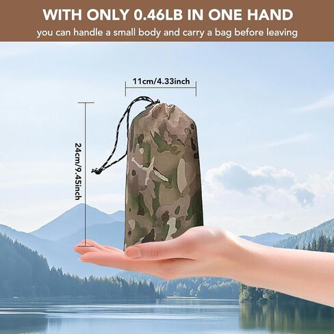 معطف مطر 3 في 1 مقاوم للماء للبالغين، معدات مطر خفيفة الوزن للمشي لمسافات طويلة، معطف مطر مموه مع غطاء رأس للتخييم، صيد الأسماك، حقيبة الظهر، قماش القنب للمأوى في الهواء الطلق in Kuwait