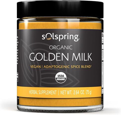 Dr. Mercola Solspring Organic Golden Milk Herbal Supplement, 2.64 Oz. (75 g), Vegan Organic Spice Blend with Turmeric and Ginger, Non GMO, Gluten Free, Soy Free, USDA Organic in Kuwait