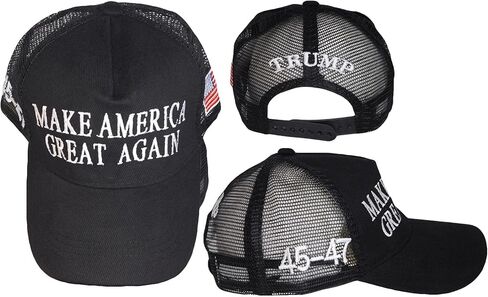 Trade Winds Make America Great Again Trump 45-47 Black Cotton Embroidered Mesh Cap Hat in Saudi Arabia