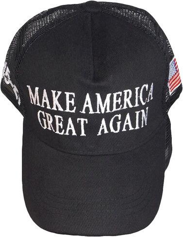 Trade Winds Make America Great Again Trump 45-47 Black Cotton Embroidered Mesh Cap Hat in Saudi Arabia