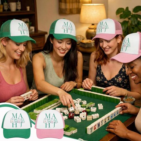 6 Pcs Mahjong Gifts Mah Jong Trucker Hats Adjustable Baseball Cap Gift for Women Men Mahjong Lovers Friends Birthday Green and Pink in Saudi Arabia