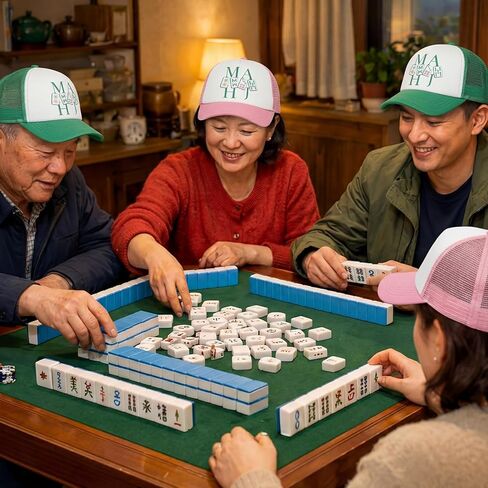 6 Pcs Mahjong Gifts Mah Jong Trucker Hats Adjustable Baseball Cap Gift for Women Men Mahjong Lovers Friends Birthday Green and Pink in Saudi Arabia