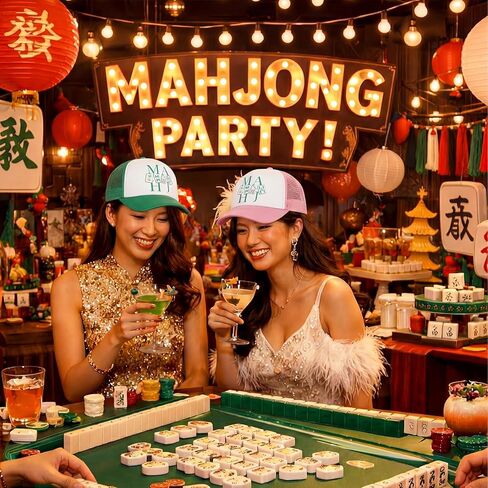6 Pcs Mahjong Gifts Mah Jong Trucker Hats Adjustable Baseball Cap Gift for Women Men Mahjong Lovers Friends Birthday Green and Pink in Saudi Arabia
