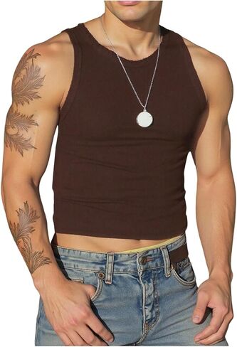 Men's Crop Tank Tops Sleeveless Crew Neck Cropped T Shirts Party Rave Clubwear in Saudi Arabia