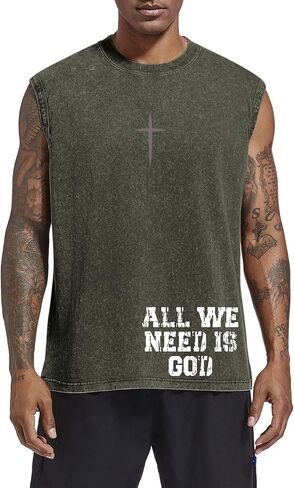 Mens Christian God Tank Tops Jesus Faith Bible Verse Religious Shirts Vintage Cross Graphic Acid Wash Sleeveless Tee in Kuwait