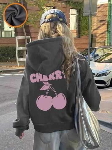 Girls Graphic Hoodie, Cherry Graphic Pullover Sweatshirt for Kids in Saudi Arabia