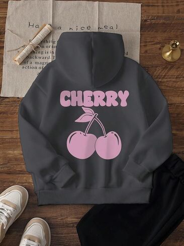 Girls Graphic Hoodie, Cherry Graphic Pullover Sweatshirt for Kids in Saudi Arabia