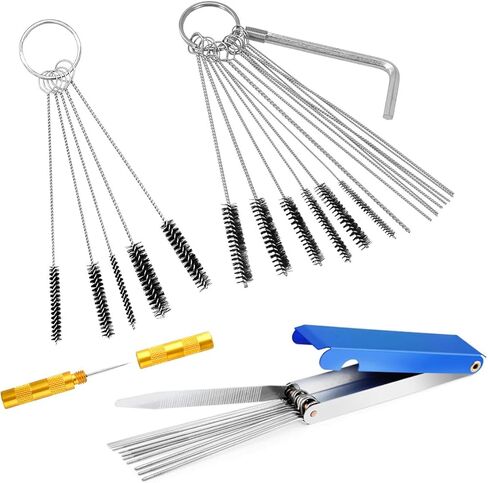 BESULEN 5 Set Carburetor Cleaning Kit, 1 Box Cleaning Needles & 11 Brushes & 1 Hex Wrench & 1 Pick Torch Tip Dirt Cleaner Set, Carbon Jet Removal Tool, Fit for ATV Auto Motorcycle in Saudi Arabia