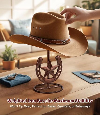 Cowboy Hat Stand, Tabletop Hat Display, Western Desk Decor, Horseshoe Hat Stand for Multiple Hats, Texas Holder Rack, Cowboys Gifts for Men, Western Decor for Home, Metal, Bronze, 4 Packs in Saudi Arabia