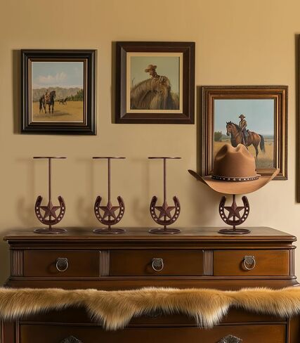 Cowboy Hat Stand, Tabletop Hat Display, Western Desk Decor, Horseshoe Hat Stand for Multiple Hats, Texas Holder Rack, Cowboys Gifts for Men, Western Decor for Home, Metal, Bronze, 4 Packs in Saudi Arabia