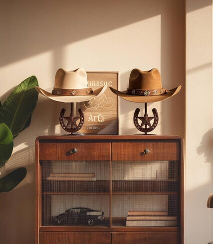 Cowboy Hat Stand, Tabletop Hat Display, Western Desk Decor, Horseshoe Hat Stand for Multiple Hats, Texas Holder Rack, Cowboys Gifts for Men, Western Decor for Home, Metal, Bronze, 4 Packs in Saudi Arabia