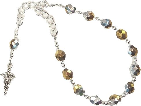 Prayer Bead Bracelet with Caduceus for the Greek God of Communication, Commerce, Competition, Diplomacy, Rhetoric, Travel, Cleverness in Saudi Arabia
