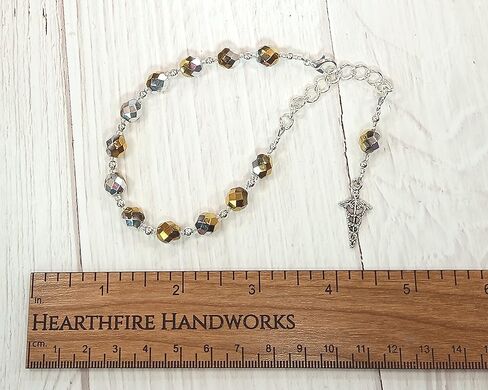 Prayer Bead Bracelet with Caduceus for the Greek God of Communication, Commerce, Competition, Diplomacy, Rhetoric, Travel, Cleverness in Saudi Arabia