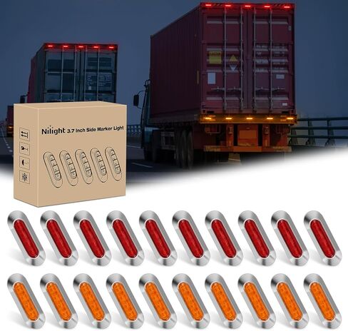 Nilight 20PCS Amber Red Oval Side Marker Lights 4 LED 3.7 Inch Clearance Lamp IP68 Waterproof DC 12-24V with Chrome Bezel Universal for Car Auto Truck Bus Trailer Boat Deck in Saudi Arabia