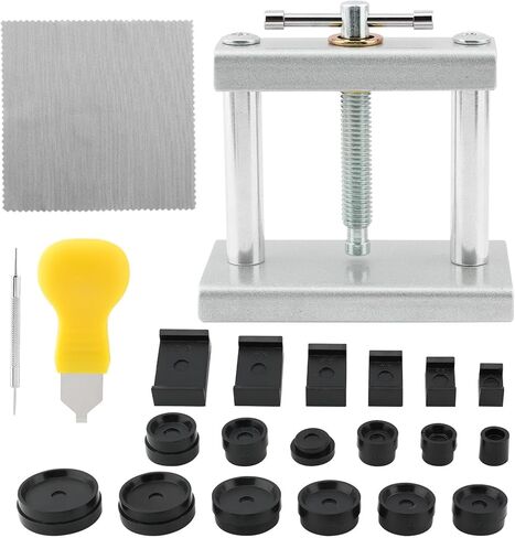 مجموعة أدوات ضغط الساعة مع 18 قالبًا ومزيل فتاحة، وغطاء خلفي أقرب لإغلاق الغطاء، واستبدال بطارية الساعة، وأداة إصلاح الارتفاع القابلة للتعديل لصانعي الساعات in Kuwait