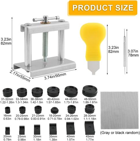 مجموعة أدوات ضغط الساعة مع 18 قالبًا ومزيل فتاحة، وغطاء خلفي أقرب لإغلاق الغطاء، واستبدال بطارية الساعة، وأداة إصلاح الارتفاع القابلة للتعديل لصانعي الساعات in Kuwait