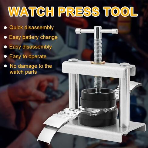 مجموعة أدوات ضغط الساعة مع 18 قالبًا ومزيل فتاحة، وغطاء خلفي أقرب لإغلاق الغطاء، واستبدال بطارية الساعة، وأداة إصلاح الارتفاع القابلة للتعديل لصانعي الساعات in Kuwait