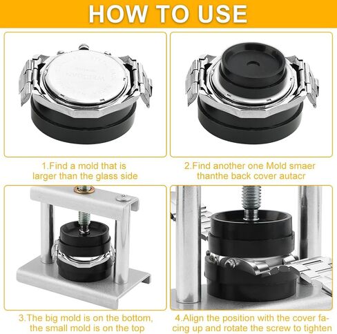 مجموعة أدوات ضغط الساعة مع 18 قالبًا ومزيل فتاحة، وغطاء خلفي أقرب لإغلاق الغطاء، واستبدال بطارية الساعة، وأداة إصلاح الارتفاع القابلة للتعديل لصانعي الساعات in Kuwait