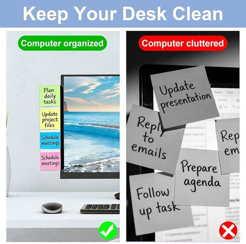 قطعتان من لوحة مذكرة شاشة الكمبيوتر، ملحقات مكتب مكتب من الأكريليك الشفاف مقاس 11 بوصة × 3.1 بوصة، حامل ملاحظات جانبي لشاشة الكمبيوتر، لوحة رسائل للملاحظات اللاصقة والتذكيرات والمذكرات in Kuwait