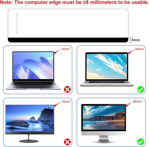 قطعتان من لوحة مذكرة شاشة الكمبيوتر، ملحقات مكتب مكتب من الأكريليك الشفاف مقاس 11 بوصة × 3.1 بوصة، حامل ملاحظات جانبي لشاشة الكمبيوتر، لوحة رسائل للملاحظات اللاصقة والتذكيرات والمذكرات in Kuwait
