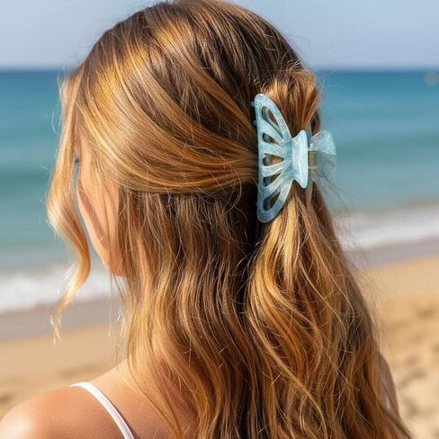 Butterfly Hair Clips Set, Iridescent Crystal Clear Design, Large Jaw Clips with Strong Metal Spring, Fashion Hair Accessories for Women, 5 Pack in Saudi Arabia